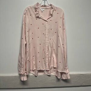 Time and Tru Pink Button Down Shirt with Red Accents